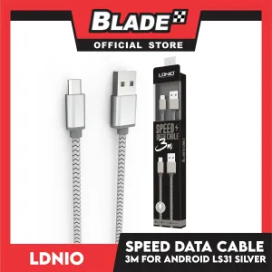 Ldnio Speed Data Cable 3M 2.1A Output Max Micro USB LS31 (Silver) for Android Samsung, Huawei, Xiaomi, Oppo & Vivo