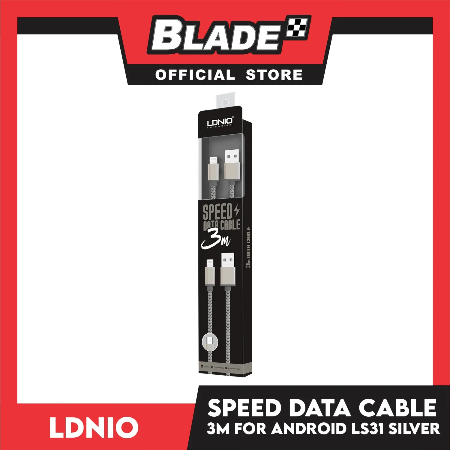 Ldnio Speed Data Cable 3M 2.1A Output Max Micro USB LS31 (Silver) for Android Samsung, Huawei, Xiaomi, Oppo & Vivo