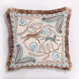 Leopard and Monkey Velvet Throw Pillow Cover with Fringes