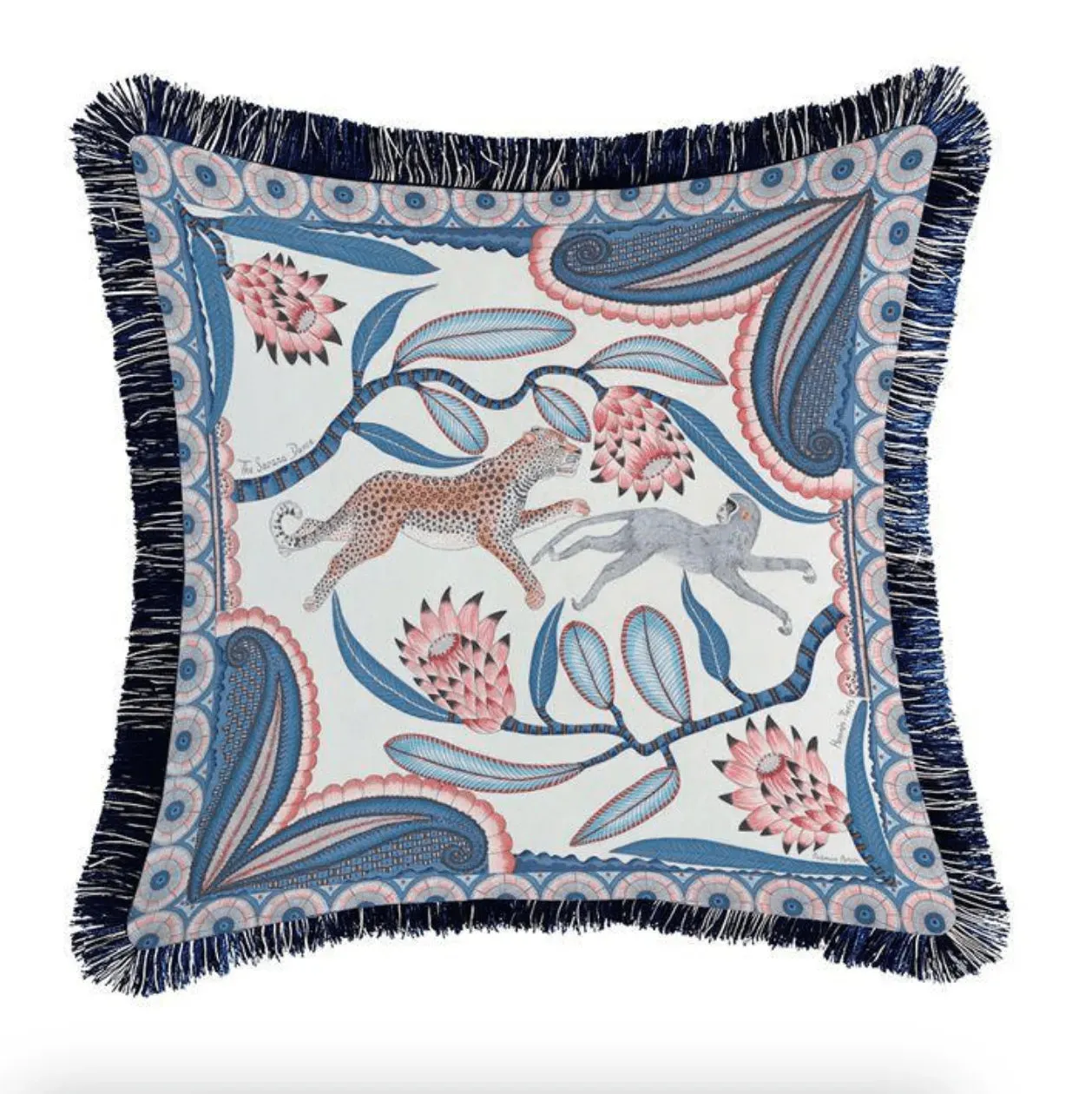 Leopard and Monkey Velvet Throw Pillow Cover with Fringes