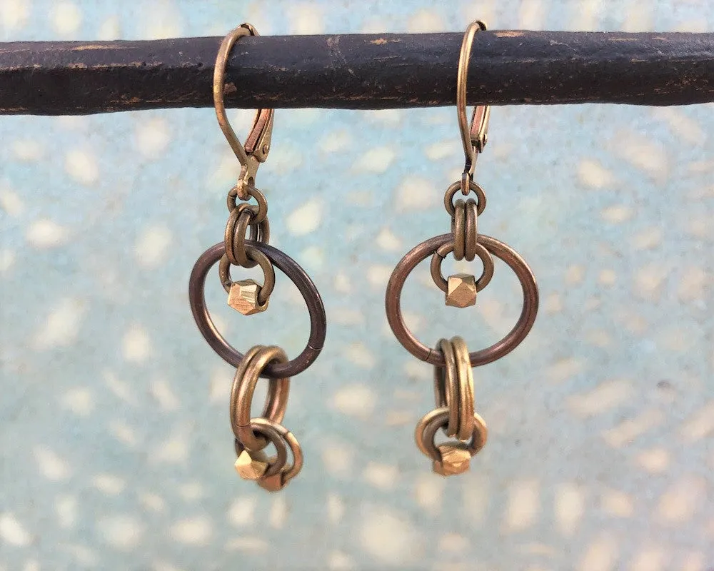 Light Geometric Brass Ring Drop Earrings