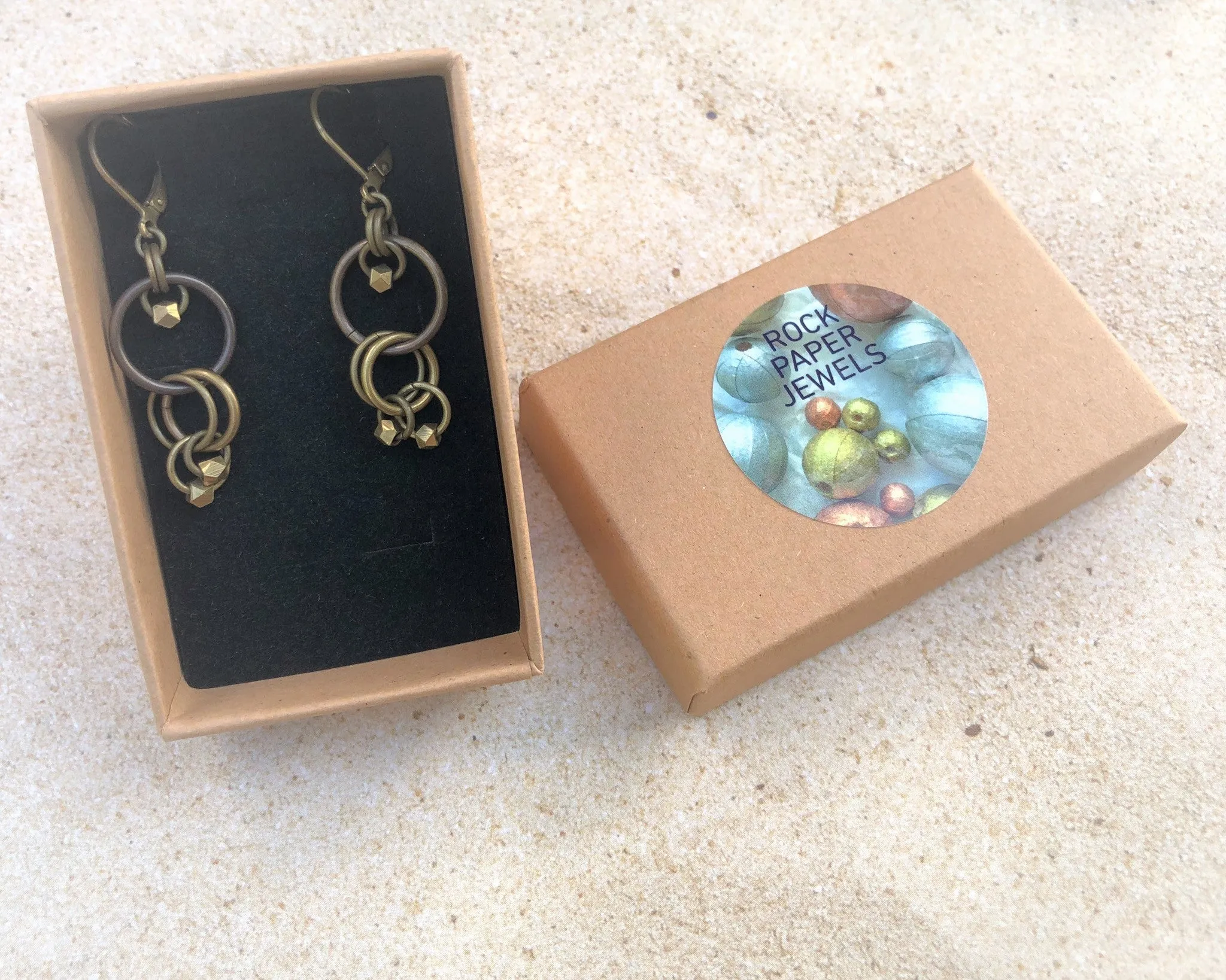 Light Geometric Brass Ring Drop Earrings