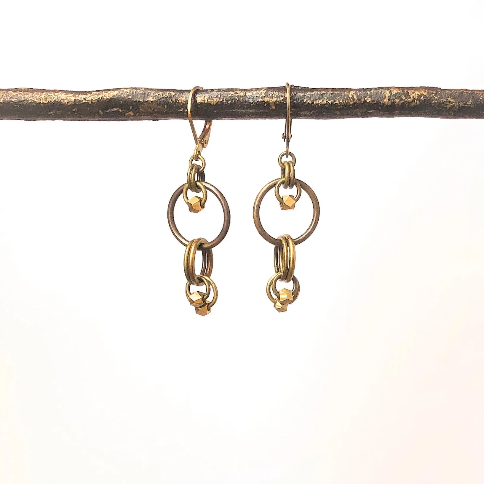 Light Geometric Brass Ring Drop Earrings