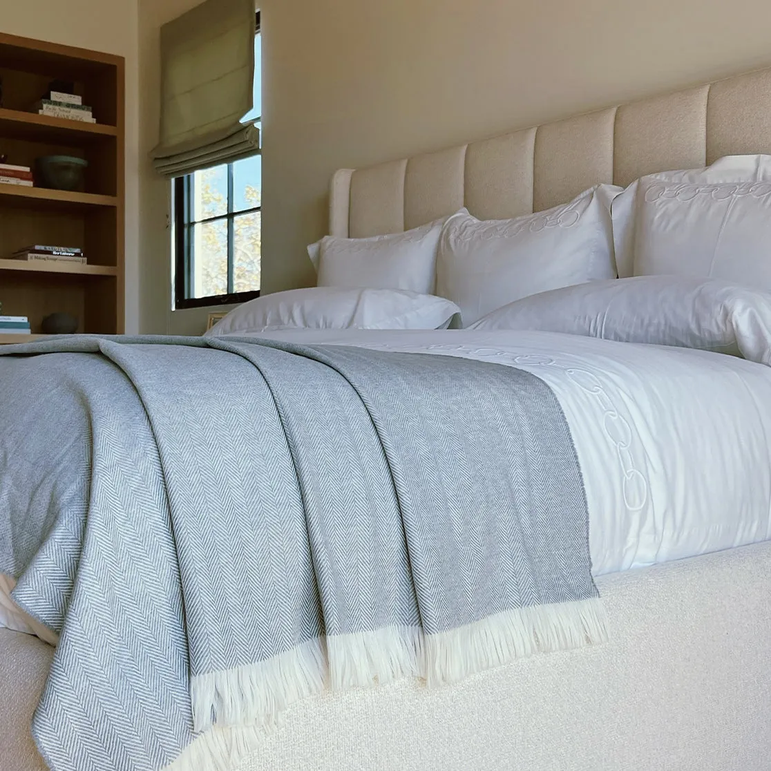 Light Grey Herringbone Throw Blanket
