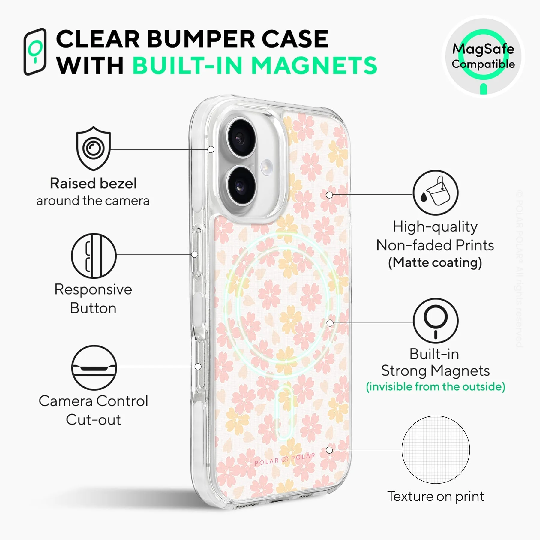 Light Pink Sakura - iPhone 16 Clear Bumper MagSafe Case