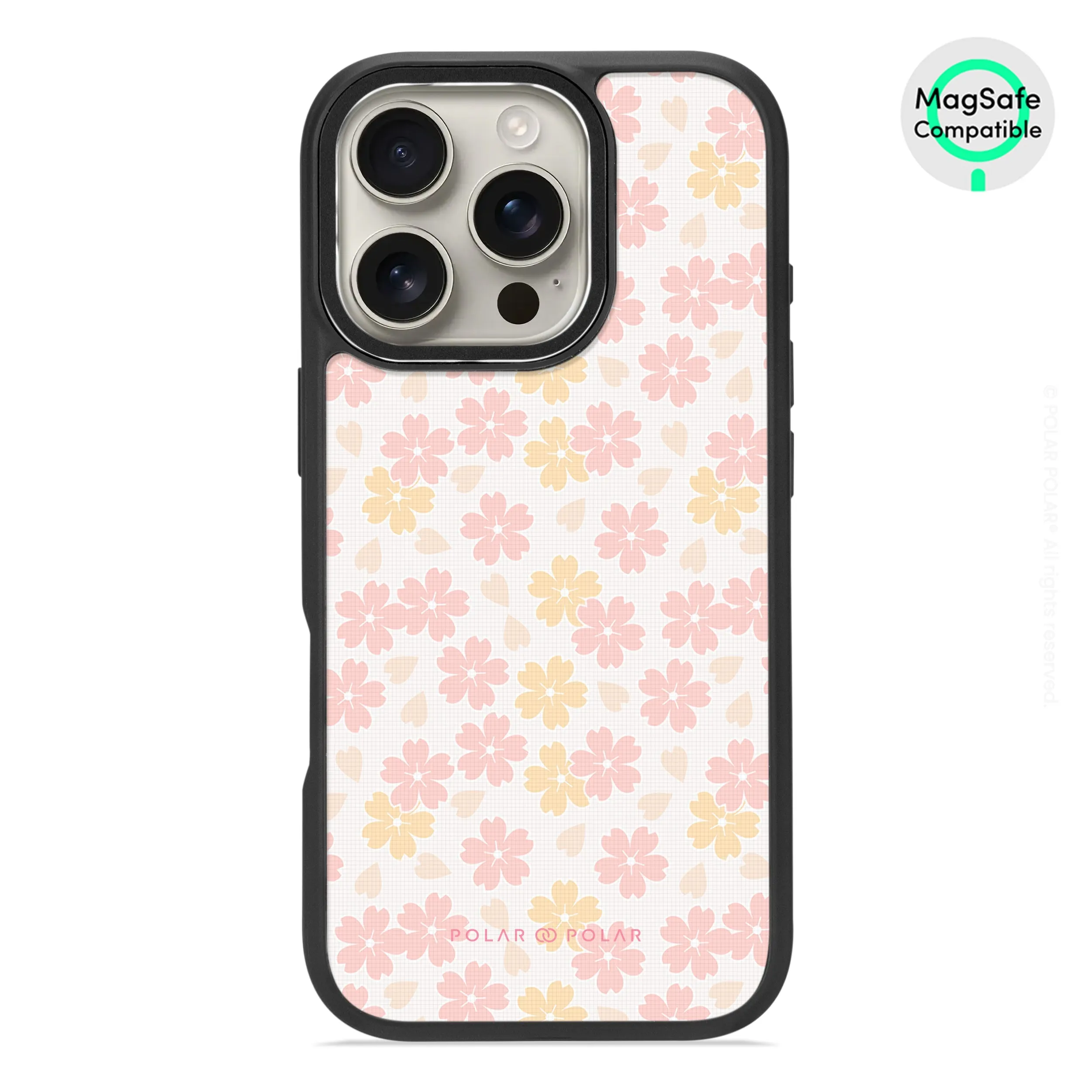 Light Pink Sakura - iPhone 16 Pro Frosted Black Bumper MagSafe Case
