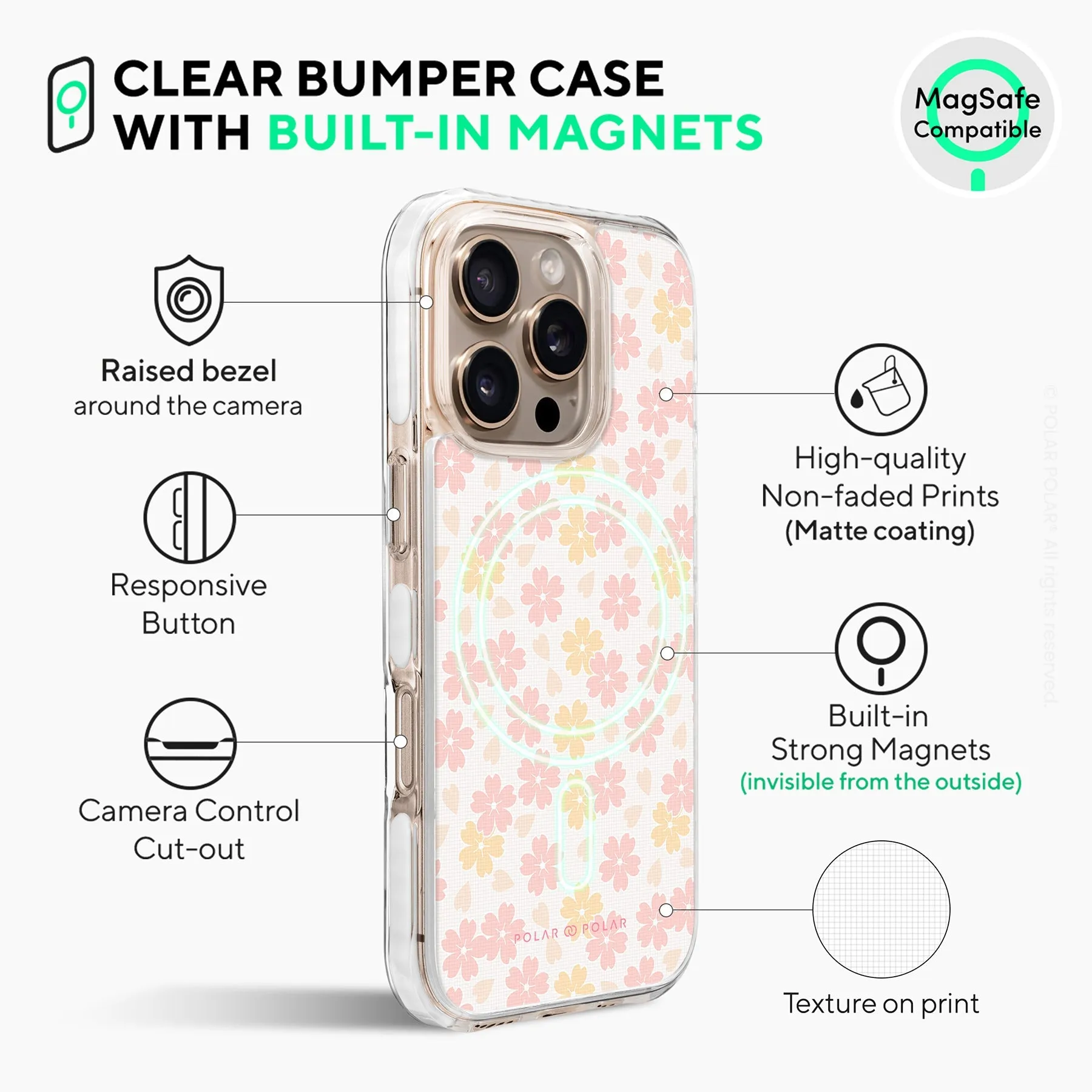 Light Pink Sakura - iPhone 16 Pro Max Clear Bumper MagSafe Case