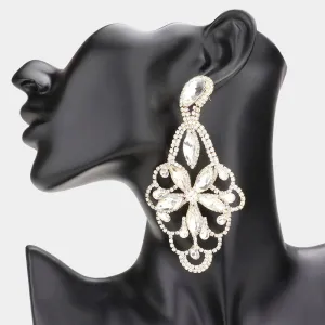 Lightweight Clear Crystal Marquise Teardrop Pageant Earrings on Gold | Prom Earrings |  577805