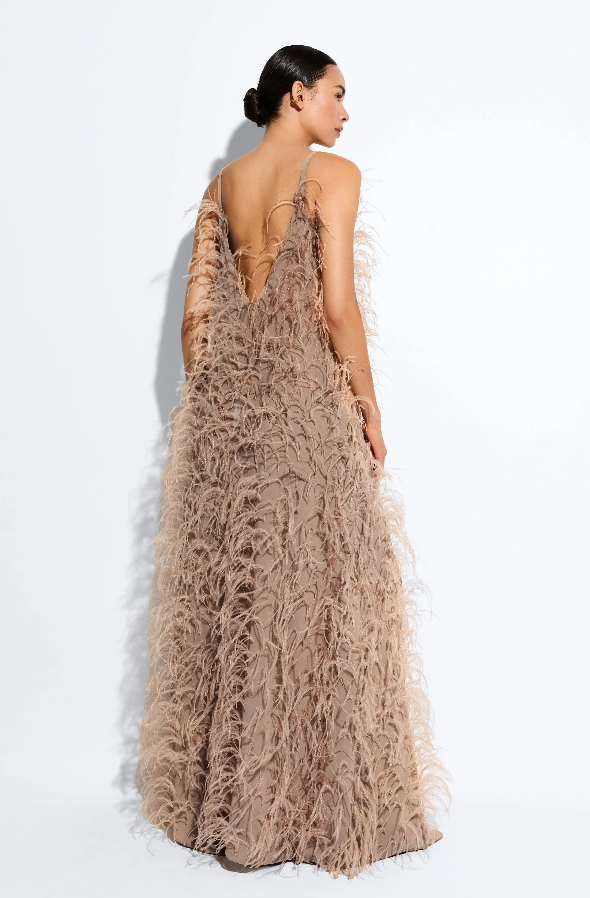 Lightweight Georgette Long Cami Top With Feathers