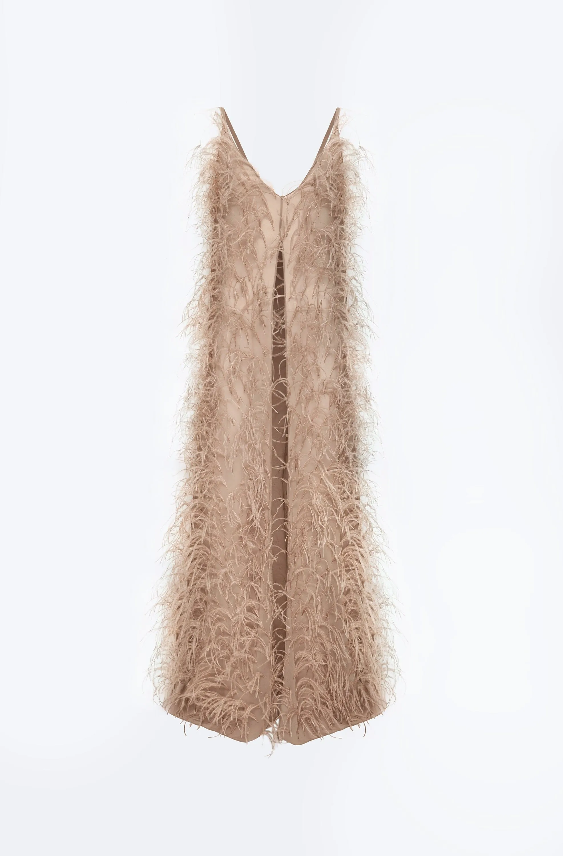 Lightweight Georgette Long Cami Top With Feathers