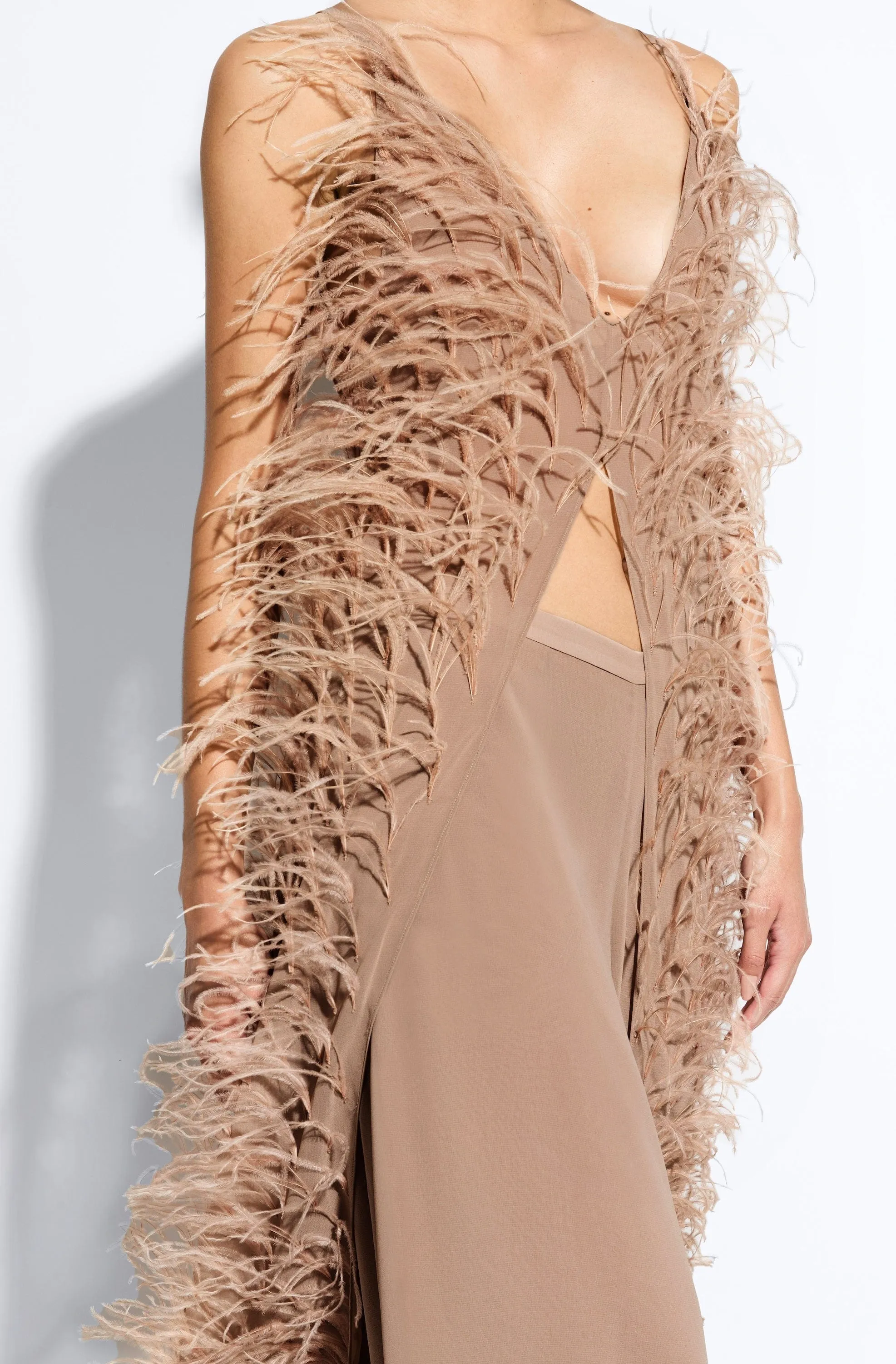 Lightweight Georgette Long Cami Top With Feathers