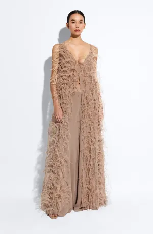 Lightweight Georgette Long Cami Top With Feathers