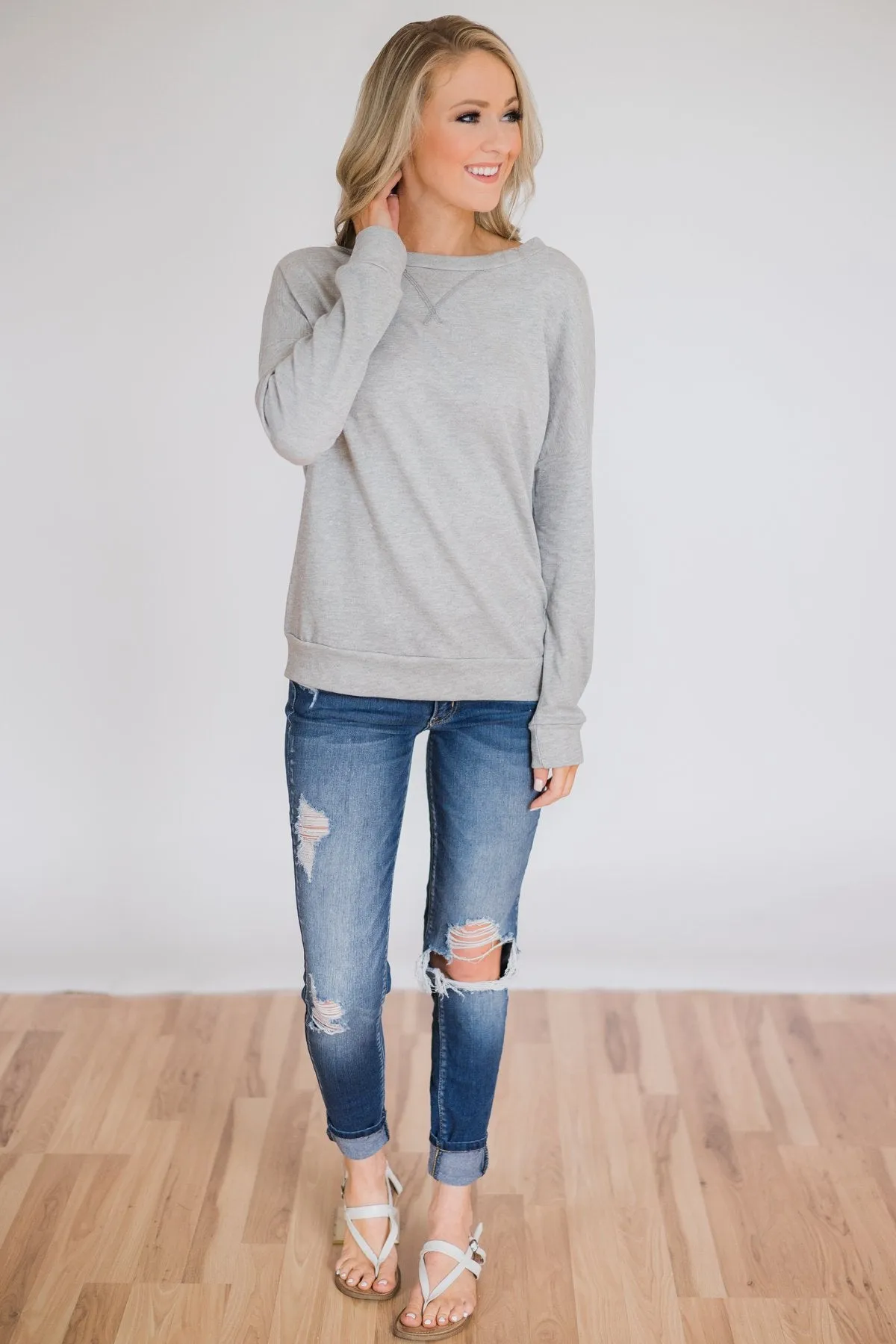 Lightweight Long Sleeve Crewneck- Grey