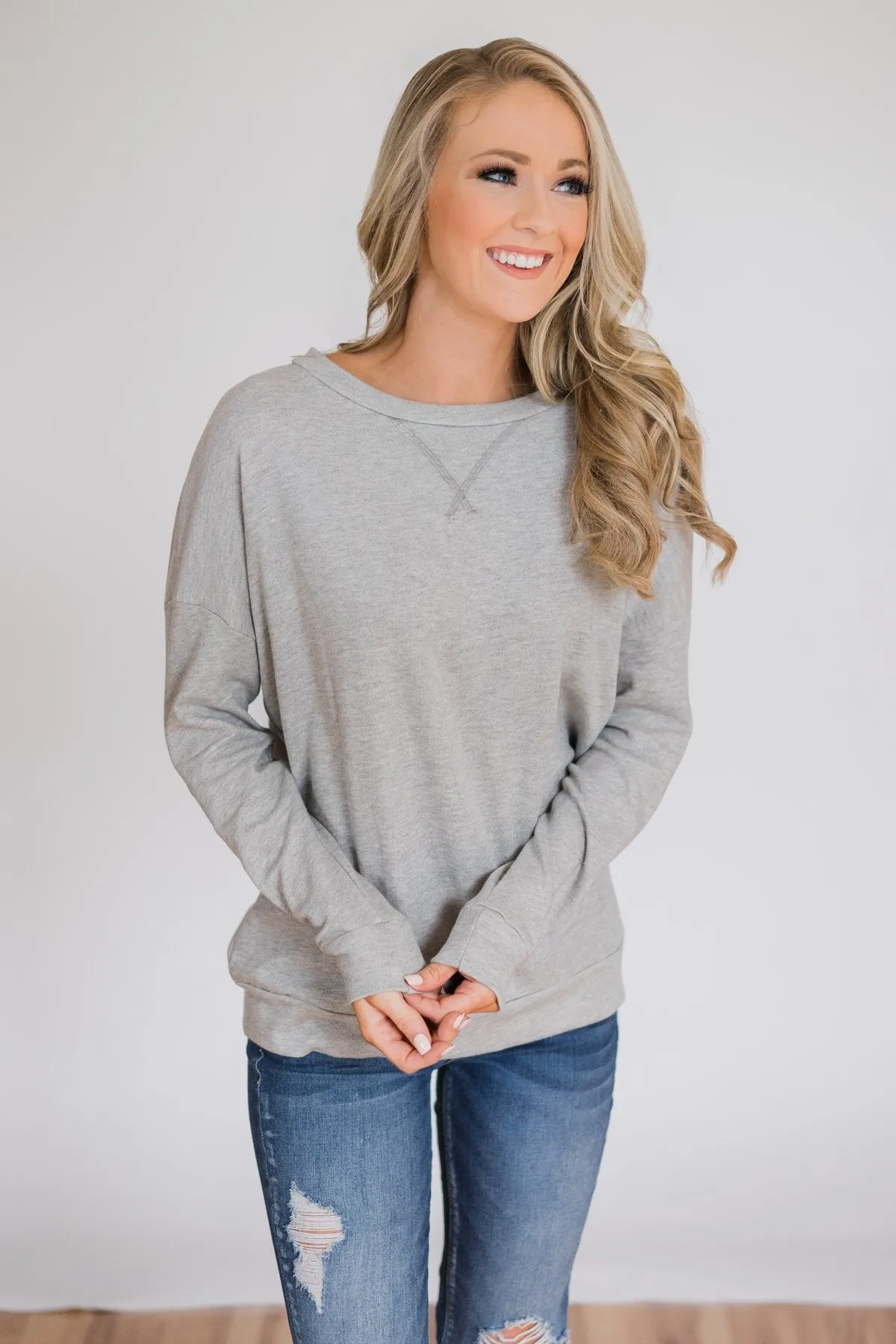 Lightweight Long Sleeve Crewneck- Grey
