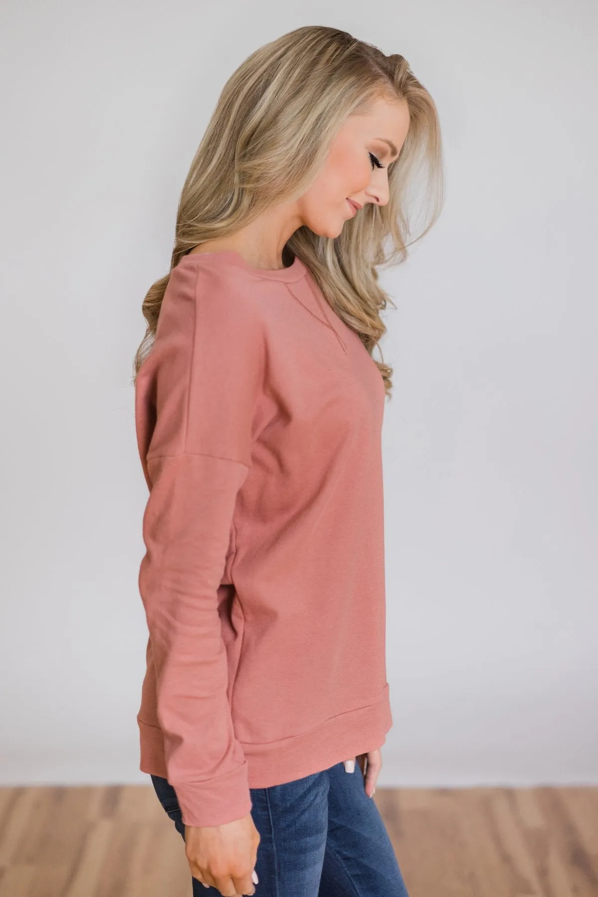 Lightweight Long Sleeve Crewneck- Rosé