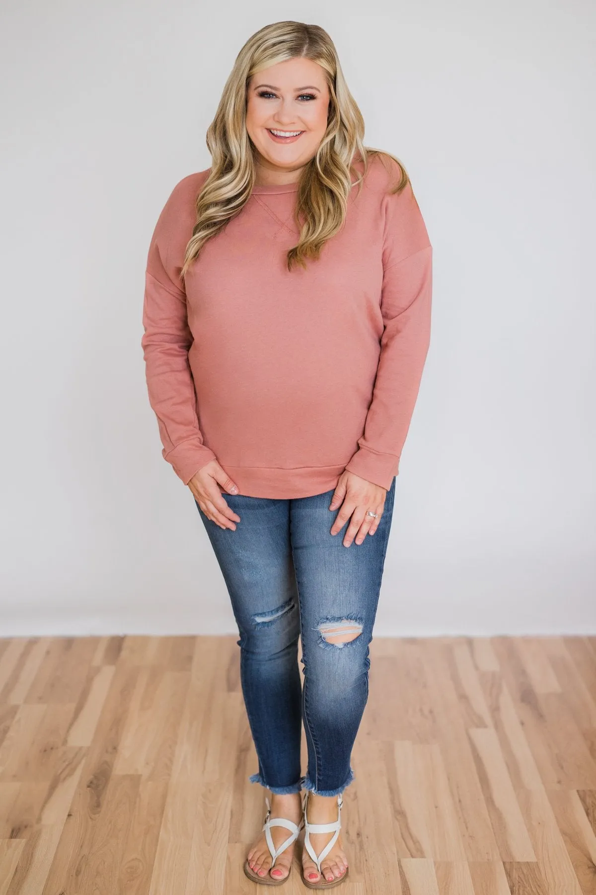 Lightweight Long Sleeve Crewneck- Rosé