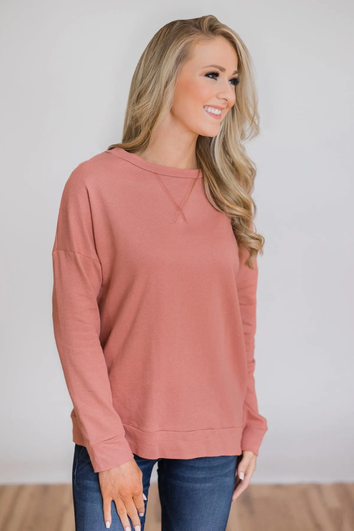 Lightweight Long Sleeve Crewneck- Rosé