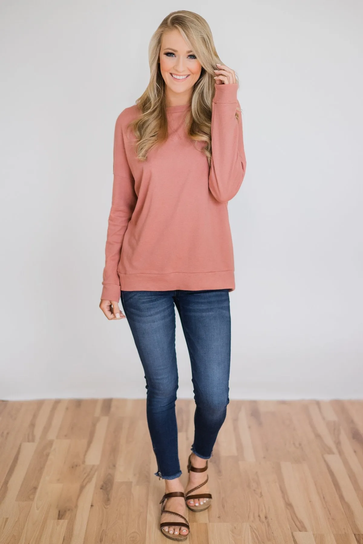 Lightweight Long Sleeve Crewneck- Rosé