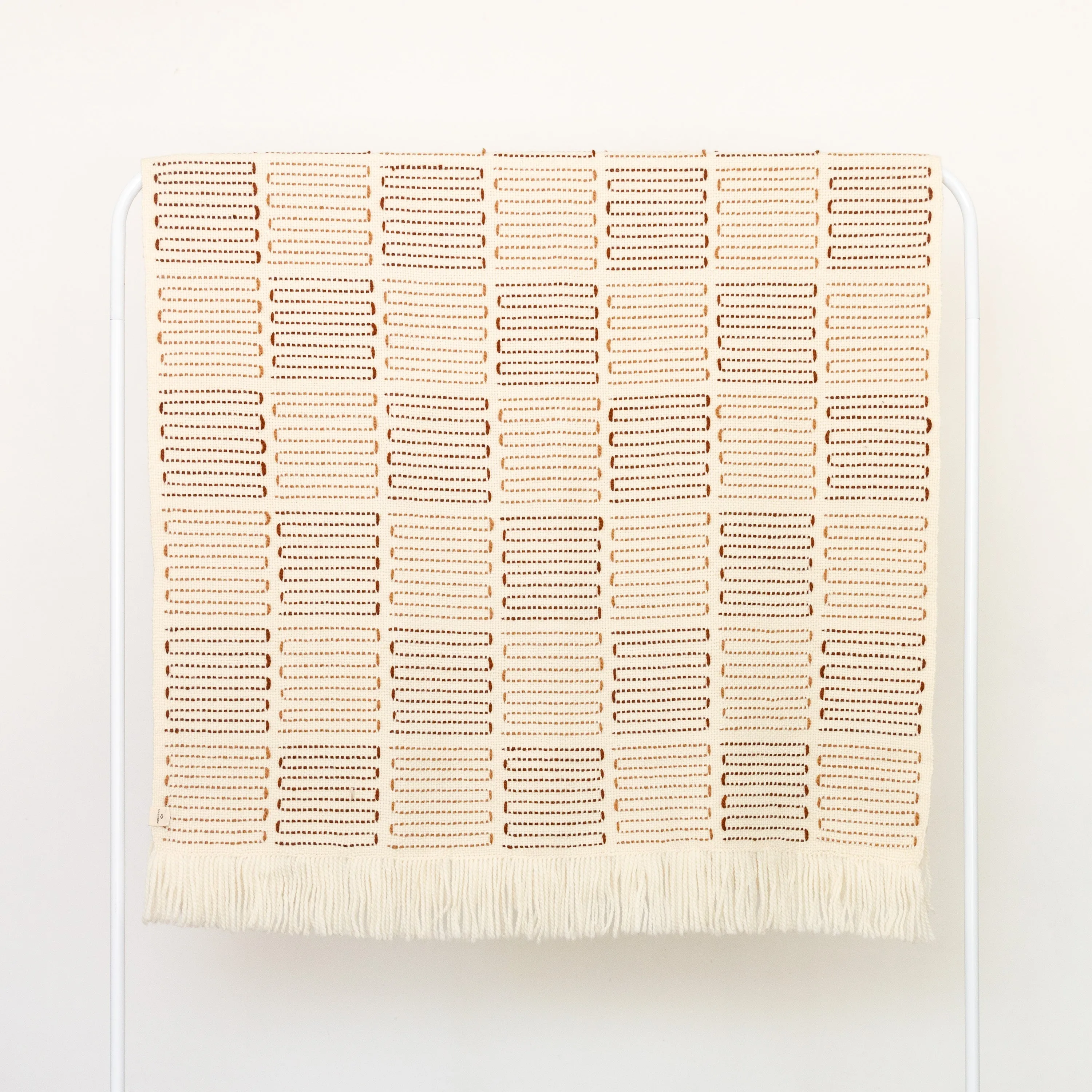 Lightweight Merino Throw Blanket – Handwoven with Rosé and Terracotta Embroidery