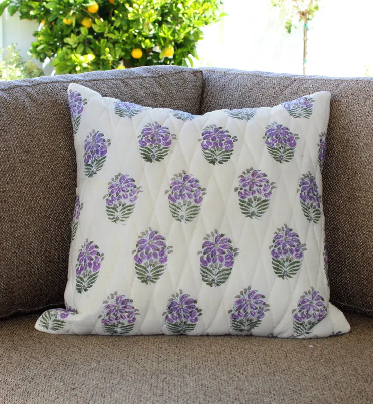 Lilac Purple Floral Quilted Throw Pillow Cover