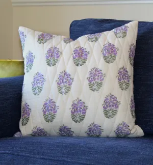 Lilac Purple Floral Quilted Throw Pillow Cover