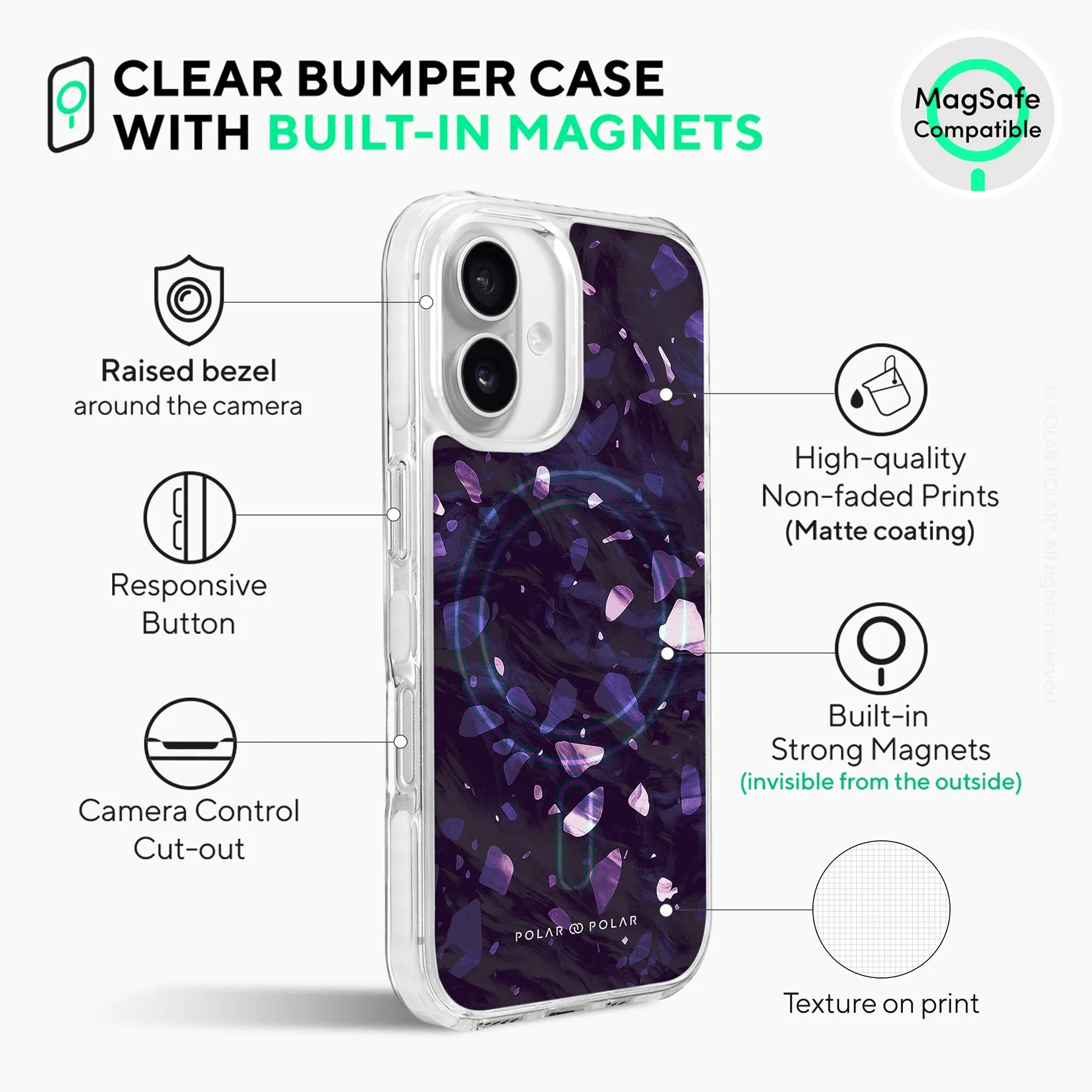 Lilac Terrazzo Gem - iPhone 16 Clear Bumper MagSafe Case