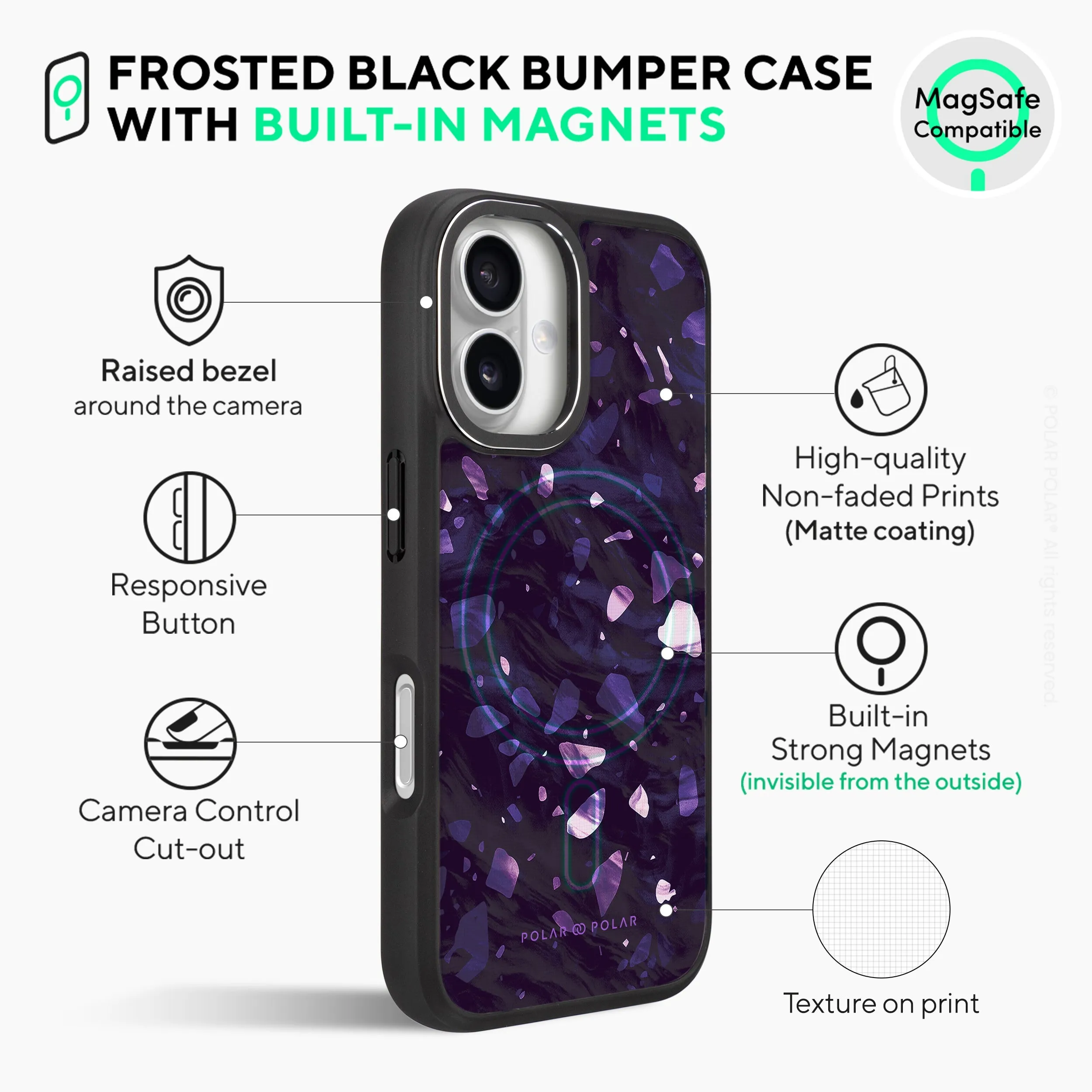 Lilac Terrazzo Gem - iPhone 16 Plus Frosted Black Bumper MagSafe Case