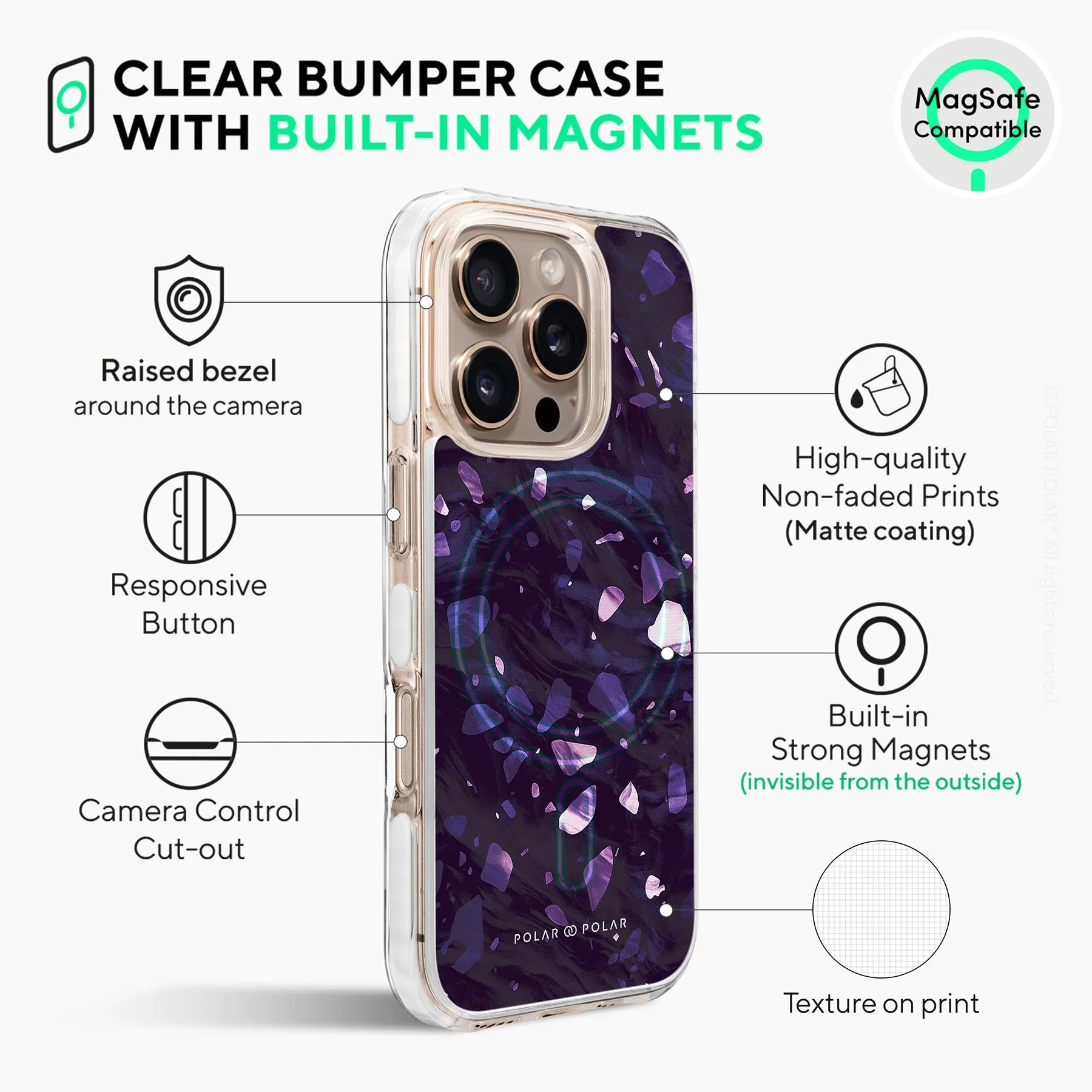 Lilac Terrazzo Gem - iPhone 16 Pro Max Clear Bumper MagSafe Case