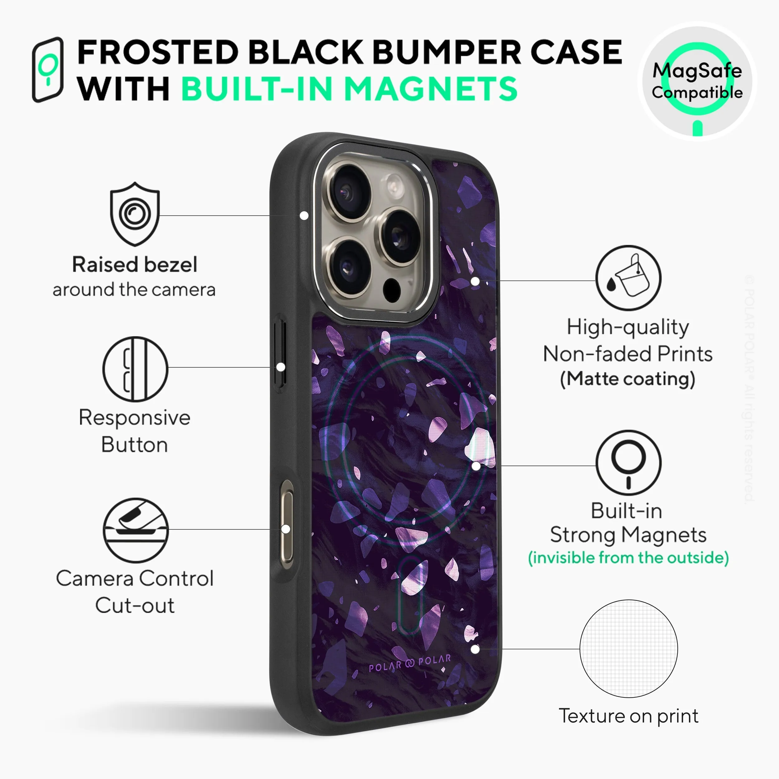 Lilac Terrazzo Gem - iPhone 16 Pro Max Frosted Black Bumper MagSafe Case