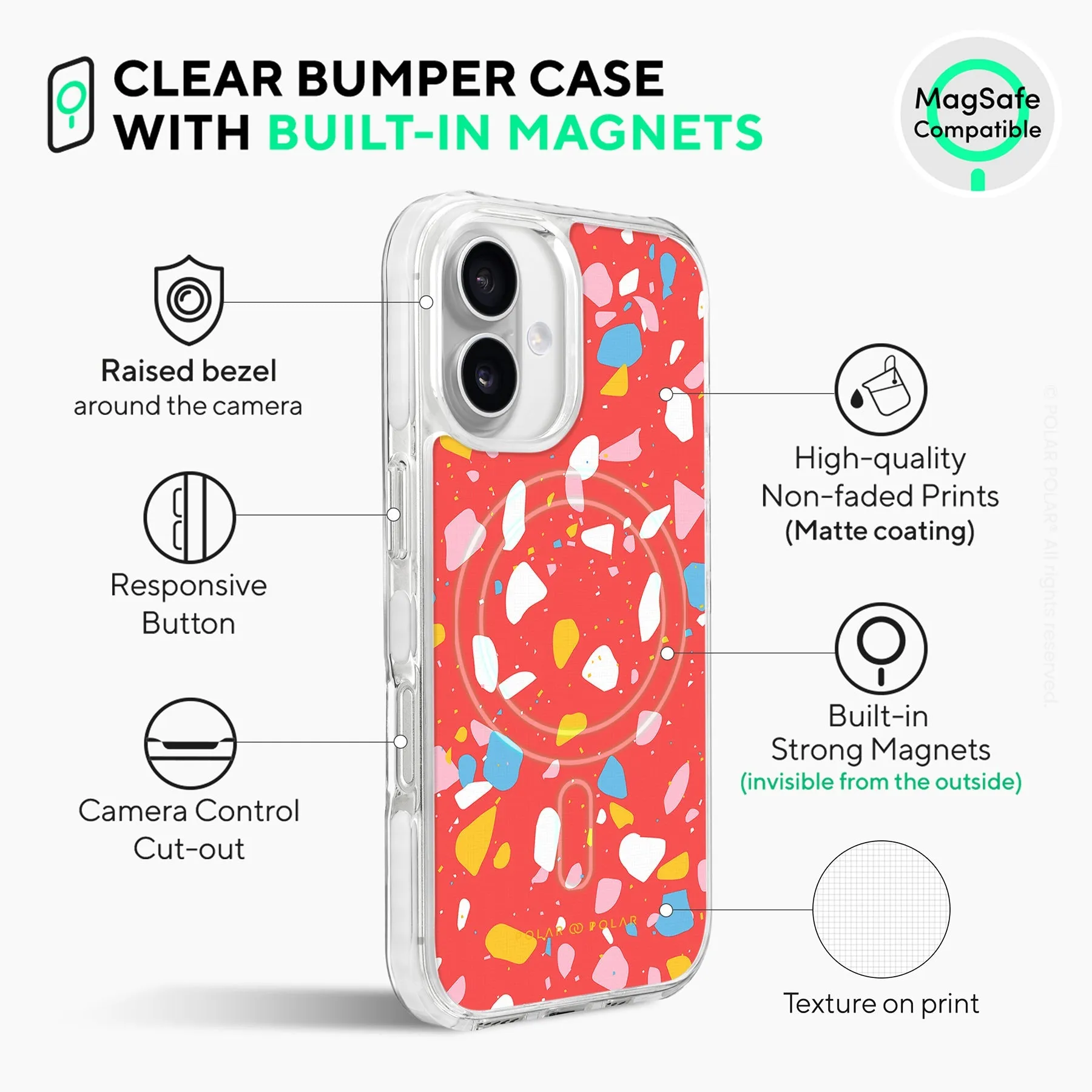 Living Coral Terrazzo - iPhone 16 Clear Bumper MagSafe Case