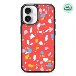 Living Coral Terrazzo - iPhone 16 Frosted Black Bumper MagSafe Case
