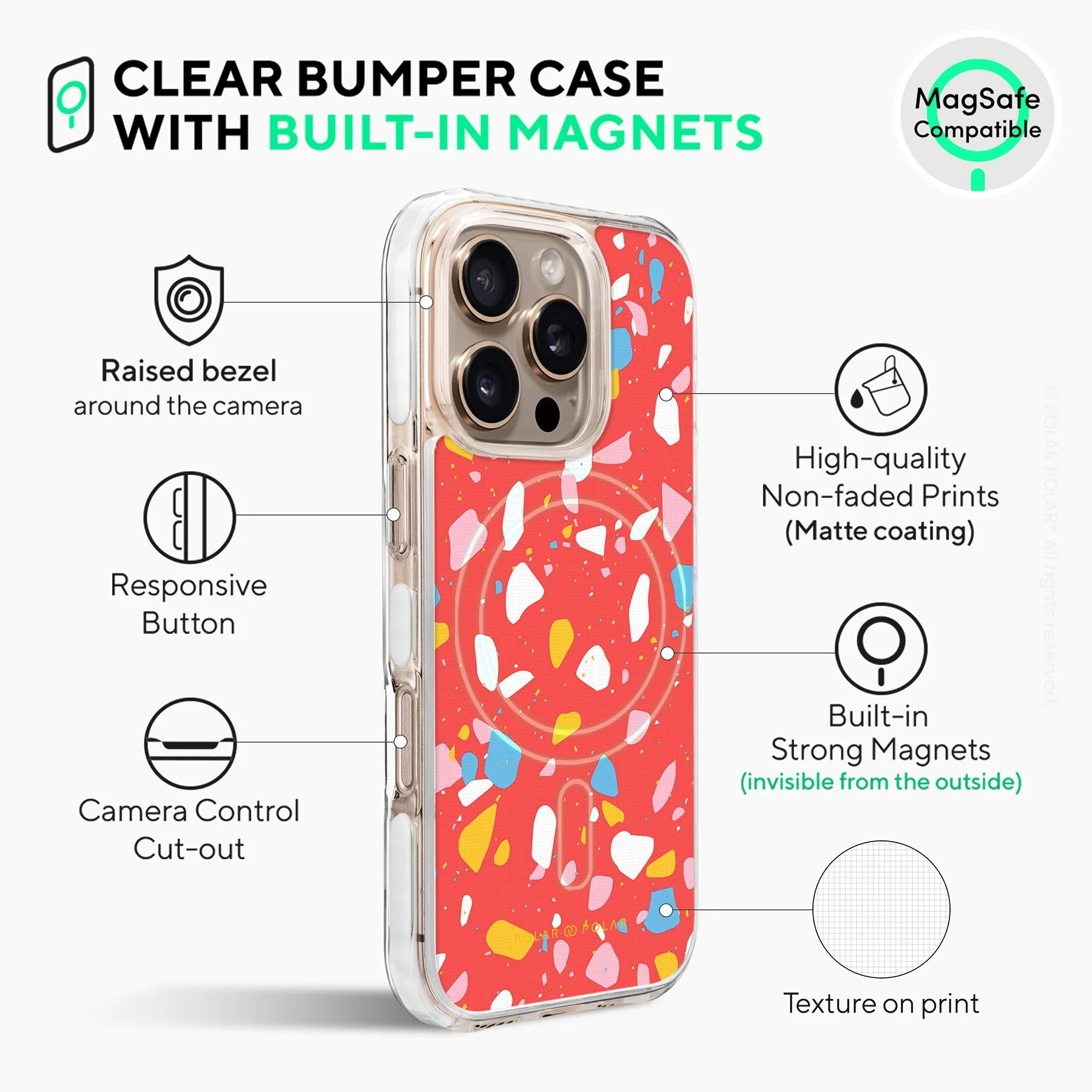 Living Coral Terrazzo - iPhone 16 Pro Clear Bumper MagSafe Case