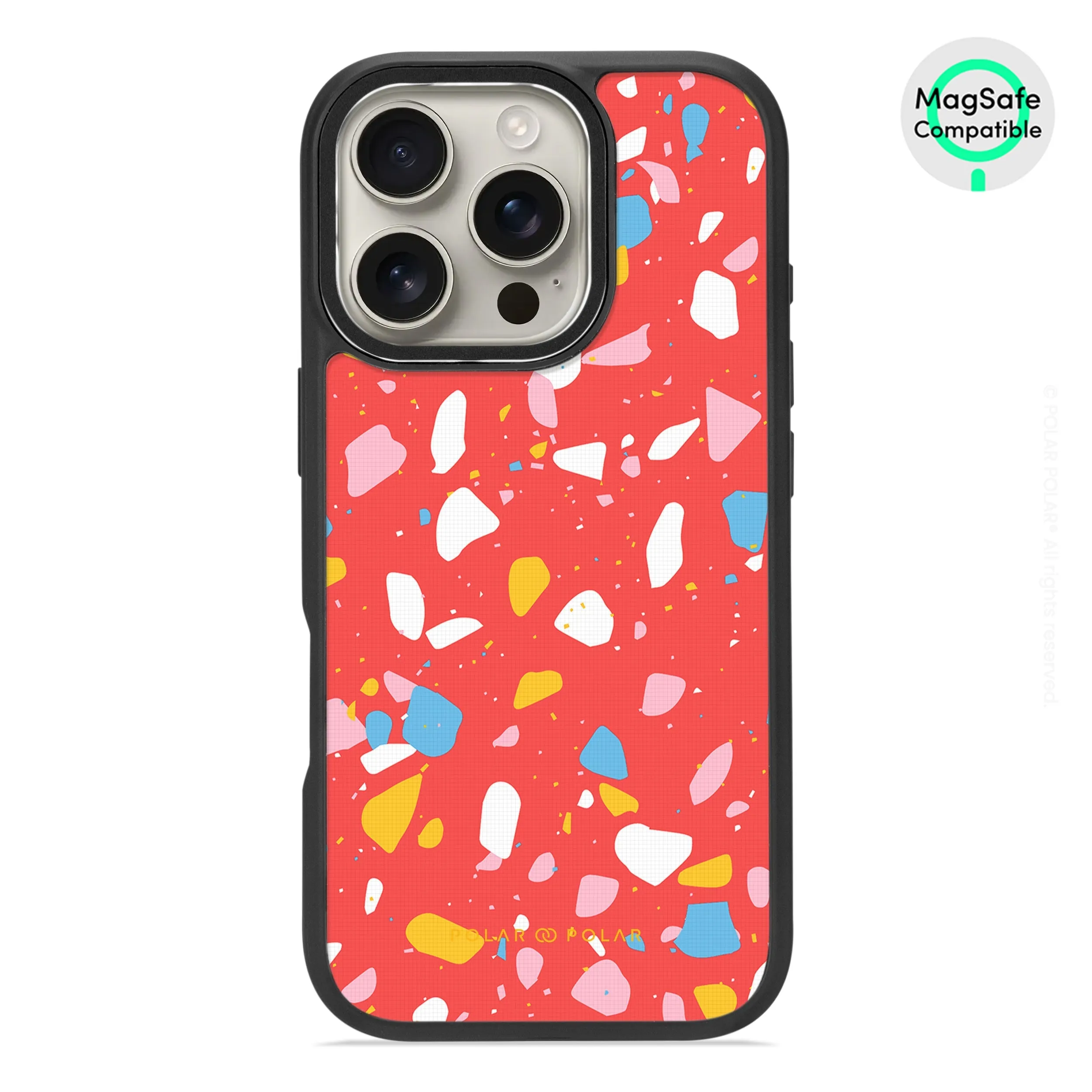 Living Coral Terrazzo - iPhone 16 Pro Frosted Black Bumper MagSafe Case