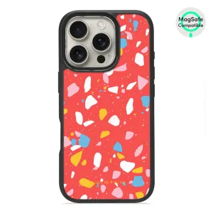 Living Coral Terrazzo - iPhone 16 Pro Frosted Black Bumper MagSafe Case