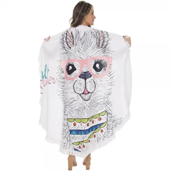 Llama Round Beach / Pool Fringe Towel