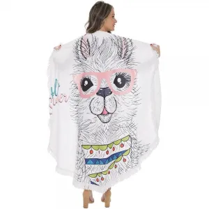 Llama Round Beach / Pool Fringe Towel