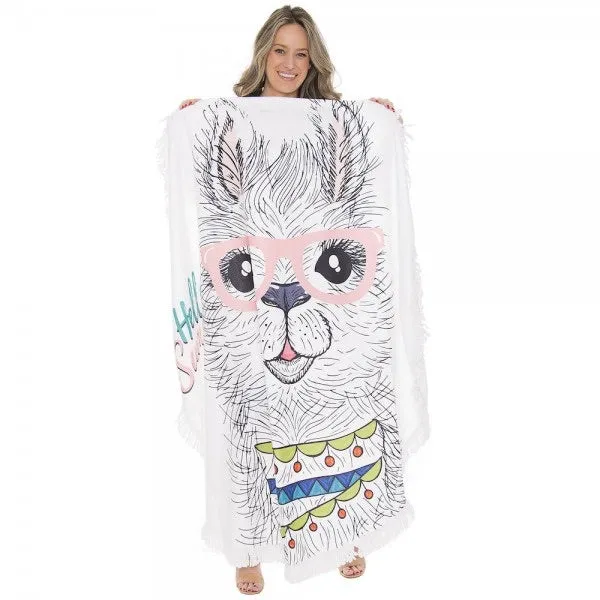 Llama Round Beach / Pool Fringe Towel