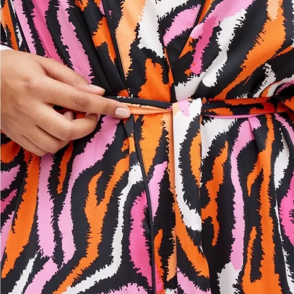 Long Satin Disco Zebra Pink Robe- DVF for Target NWT