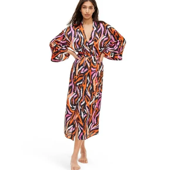 Long Satin Disco Zebra Pink Robe- DVF for Target NWT