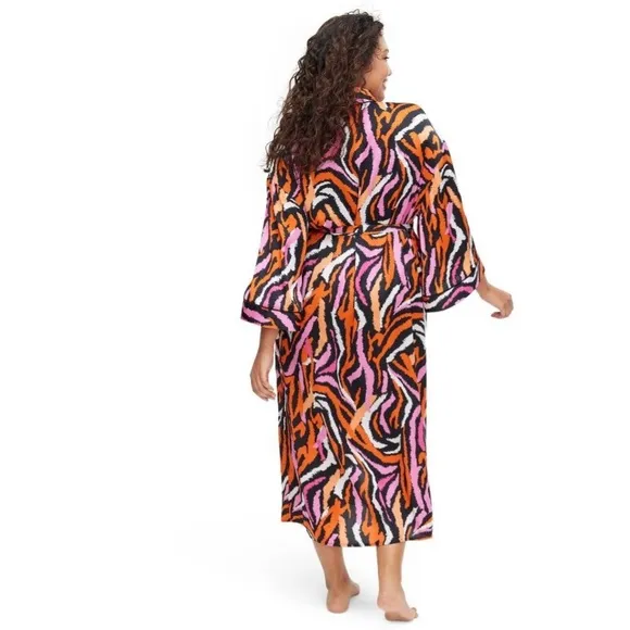 Long Satin Disco Zebra Pink Robe- DVF for Target NWT
