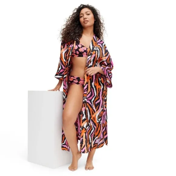 Long Satin Disco Zebra Pink Robe- DVF for Target NWT