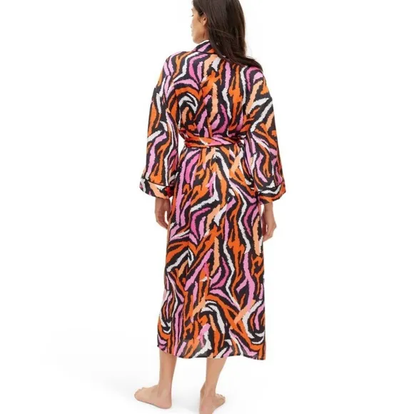 Long Satin Disco Zebra Pink Robe- DVF for Target NWT