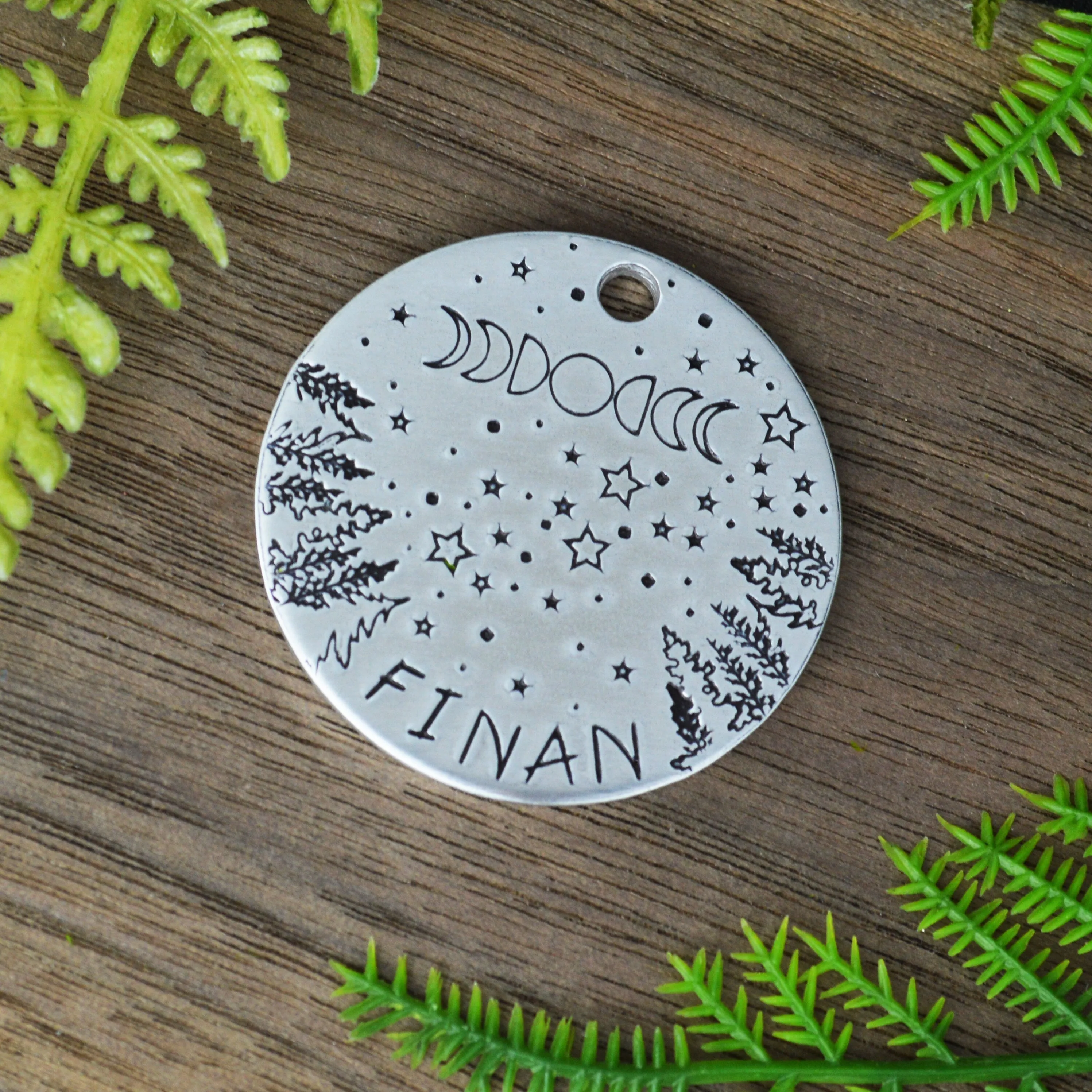 Looking Up Hand Stamped Dog Tag