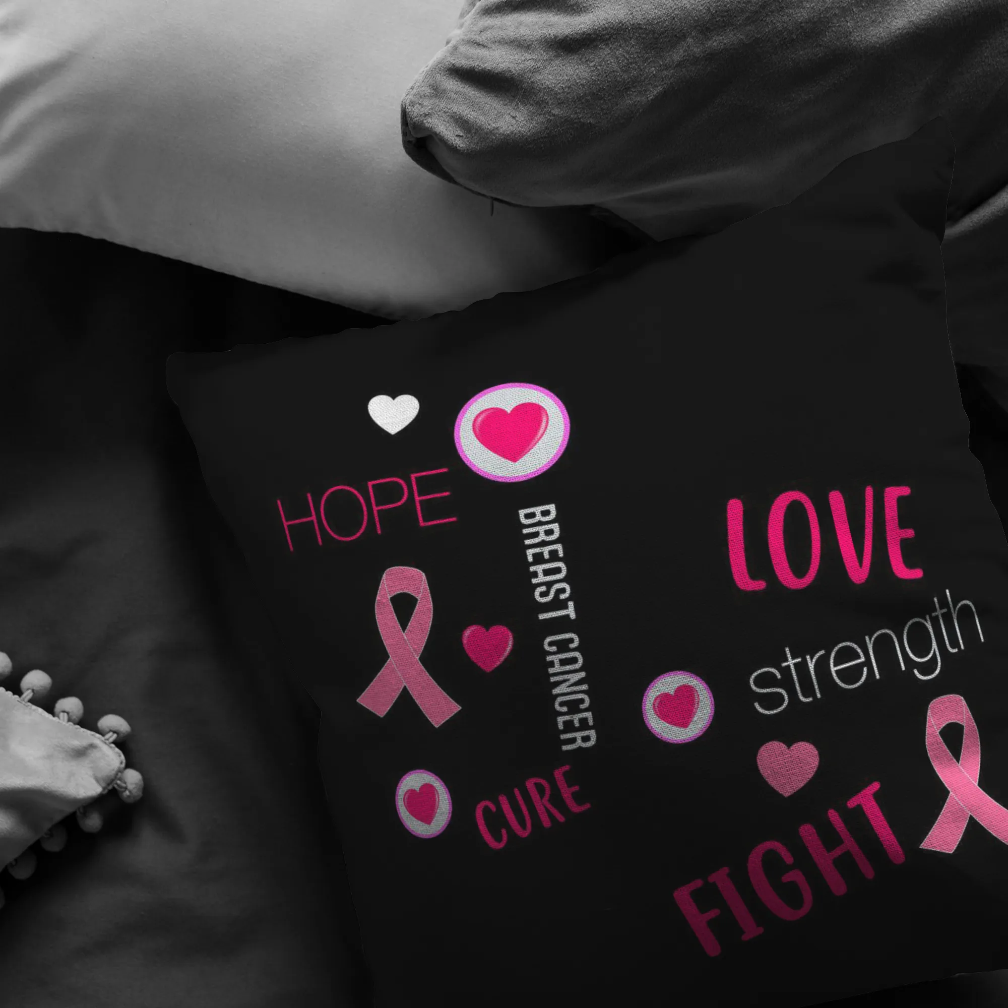 Love Strength Hope Breast Cancer Awareness Pillow