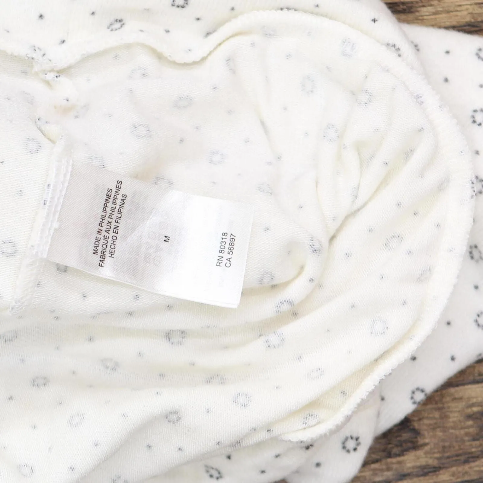 Lucky Brand Long Sleeve Scoop Neck Geo Cloud Jersey Smocking Top Cream Multi M