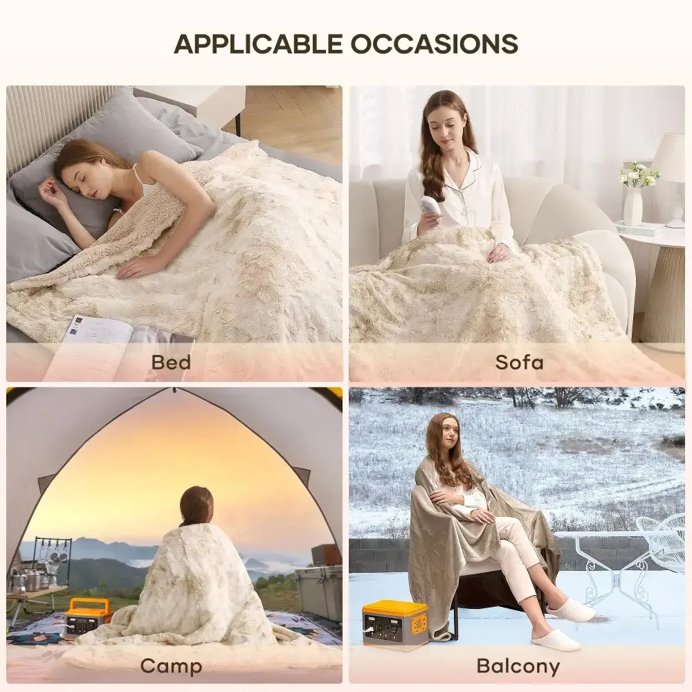 Luxurious Soft Faux Fur Heated Throw Blanket 50"x60", 6 Heat Levels, Timer, Machine Washable