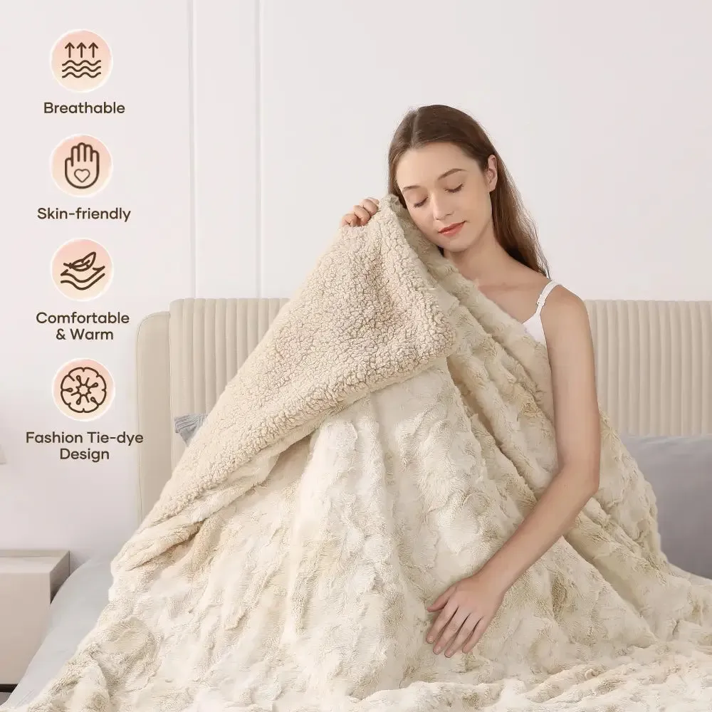 Luxurious Soft Faux Fur Heated Throw Blanket 50"x60", 6 Heat Levels, Timer, Machine Washable