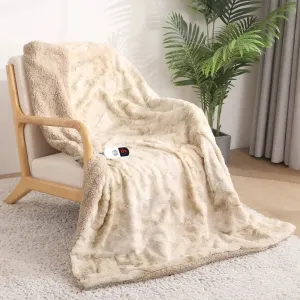 Luxurious Soft Faux Fur Heated Throw Blanket 50"x60", 6 Heat Levels, Timer, Machine Washable