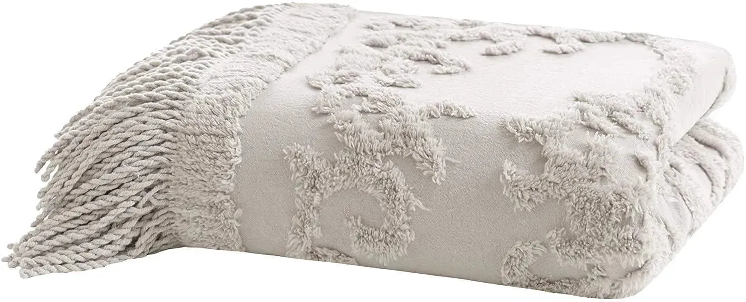 Madison Park Chloe Cotton Tufted Chenille Throw with Fringe Tassel