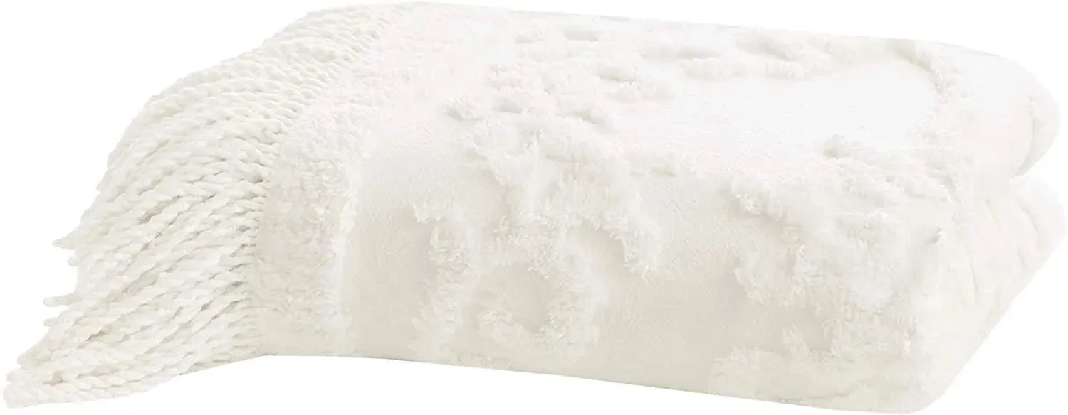Madison Park Chloe Cotton Tufted Chenille Throw with Fringe Tassel
